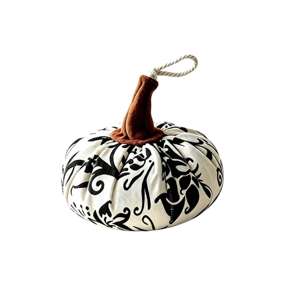 Black White Floral Fabric Pumpkin Ornament, Stuffed Cloth Pumpkin Tabletop Decor, Farmhouse Indoor Decorative Pumpkin for Halloween Thanksgiving Shelf Mantel Home Display