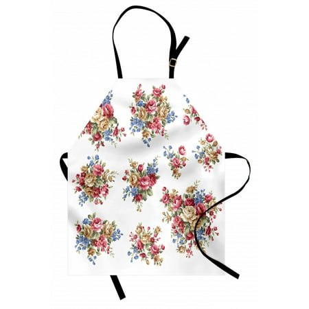 

Floral Apron Vintage Rose Flower Bouquets Romance Love Wedding Themed Nostalgic Image Unisex Kitchen Bib Apron with Adjustable Neck for Cooking Baking Gardening Dark Coral Blue Tan by Ambesonne