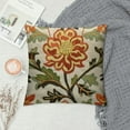thumbnail image 2 of Floral Embroidered Fall Decorative Throw Pillow Cover , Farmhouse Cottage Flowers Leaves Chic Pattern, 100% Cotton Canvas Cushion Case for Sofa Couch Bedroom Decor(Orange Flowers), 2 of 5