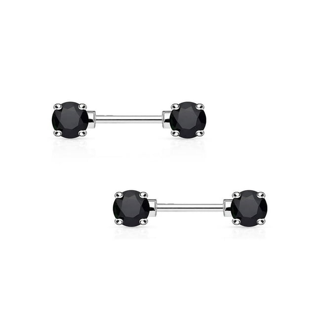 BodyJewelryOnline Paire de Barres à Mamelon 14G en Acier Chirurgical avec Griffes Rondes Ensemble Gemmes CZ Hommes Femmes