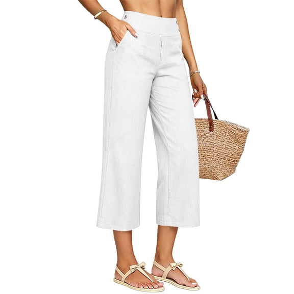 Yifymode Capris for Women with Pockets High Waisted Dressy Casual Cropped Capris Summer Daily Wear with Pockets,White L