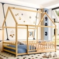 thumbnail image 2 of Leumius Full Size Floor Bed with House Roof Frame, Fence Guardrails Montessori Floor Bed for Boys Girls Natural, 2 of 7