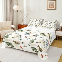 Manfei Pike Fish Twin Sheet Sets,Rustic Farmhouse Cabin Twin Fitted Sheet,Rustic Pike Fish Flat Sheet For Kids,Microfiber Bedroom Decor,3 Pieces