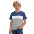 thumbnail image 1 of Quotay T-Shirts pour Garçons Couleur T-Shirt à Manches Courtes Décontracté Col Rond Mélange Graphique pour Enfants Jeunes Enfants Hauts à Manches Courtes Confortables 3-13a 01_Navy,140, 1 of 4
