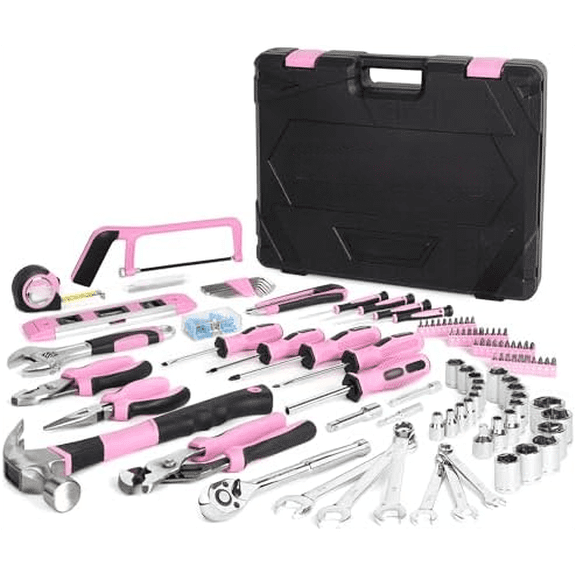 198-Piece Pink Tool Set, Household Repairing Tool Set with Toolbox, SAE Mechanics Hand Tool Kit for DIY, Home Maintenance$$Tools & Hardware Other