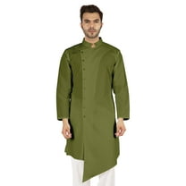 Atasi Casual Solid Long Sleeve Cotton Kurta For Indian Mens Mandarin Collar Irregular Hem Ethnic Shirt