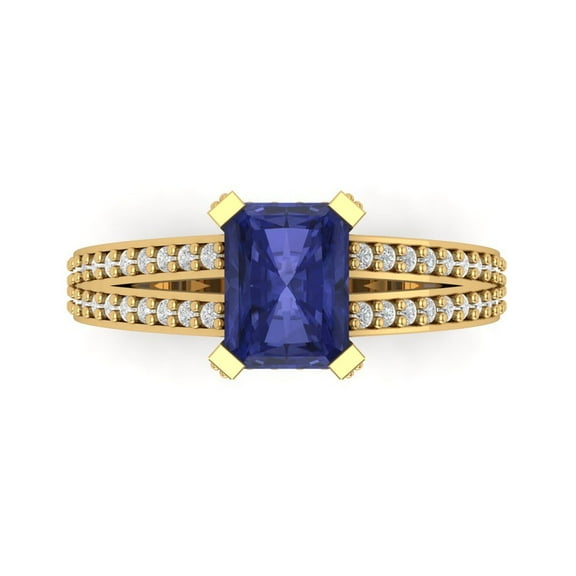 Solitaire with Accents Engagement Ring for Women - 2.45ct Simulated Tanzanite in 14K Yellow Gold Promise Ring