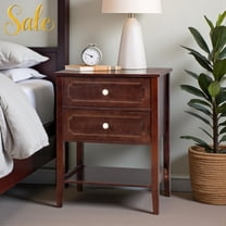 Tcbosik Farmhouse End Table, 3-Tier Storage Nightstand with 2 Drawers, Retro Bedside Table w/ Open Storage and Classic Wood Feet, 22"L x 15.3"W x 27.9"H, Brown