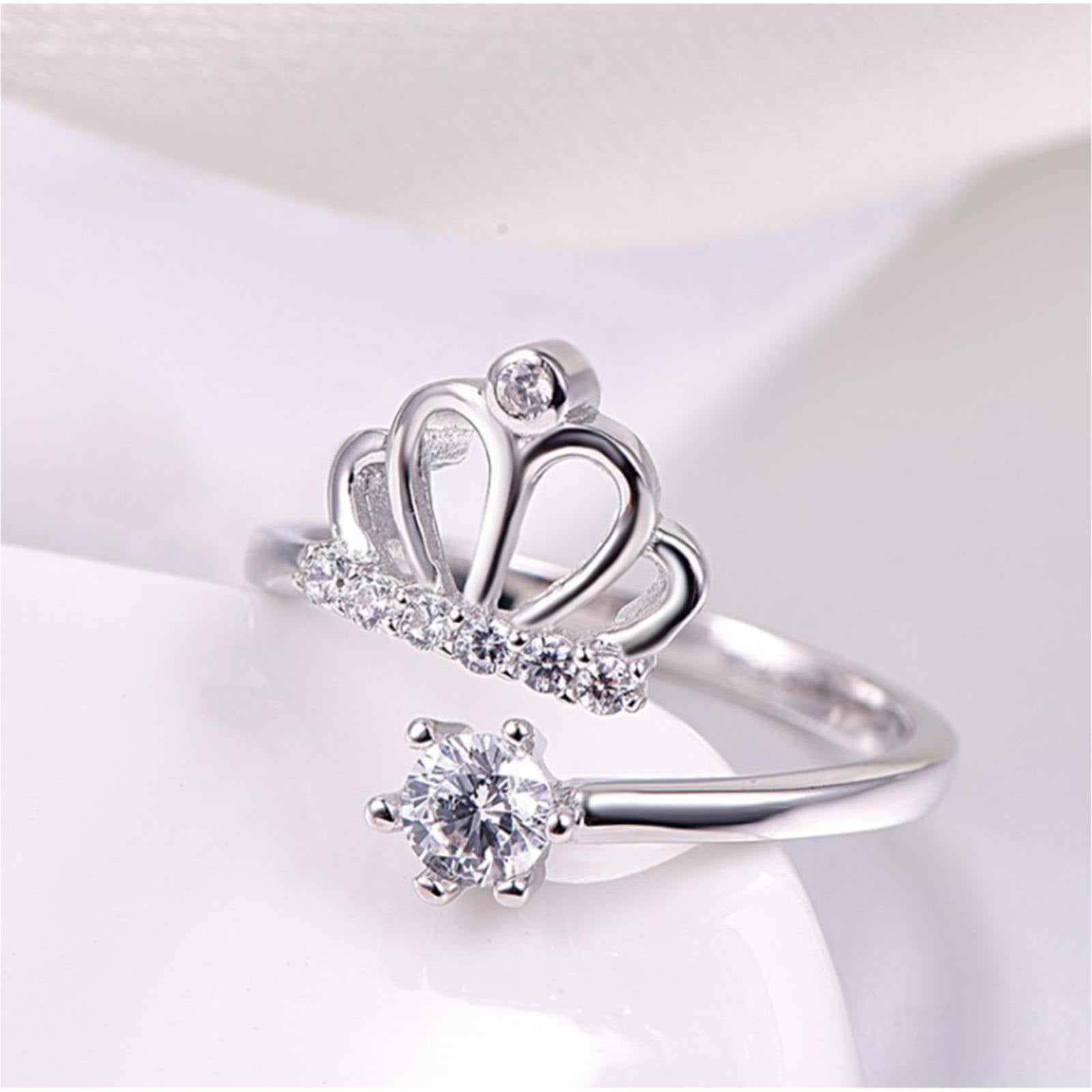 Buy BS BLOOMSTYLE Fashion New 925 Original Women Silver Jewelry Finger For  Women Crystal Heart Shape Crown Ring at Amazon.in