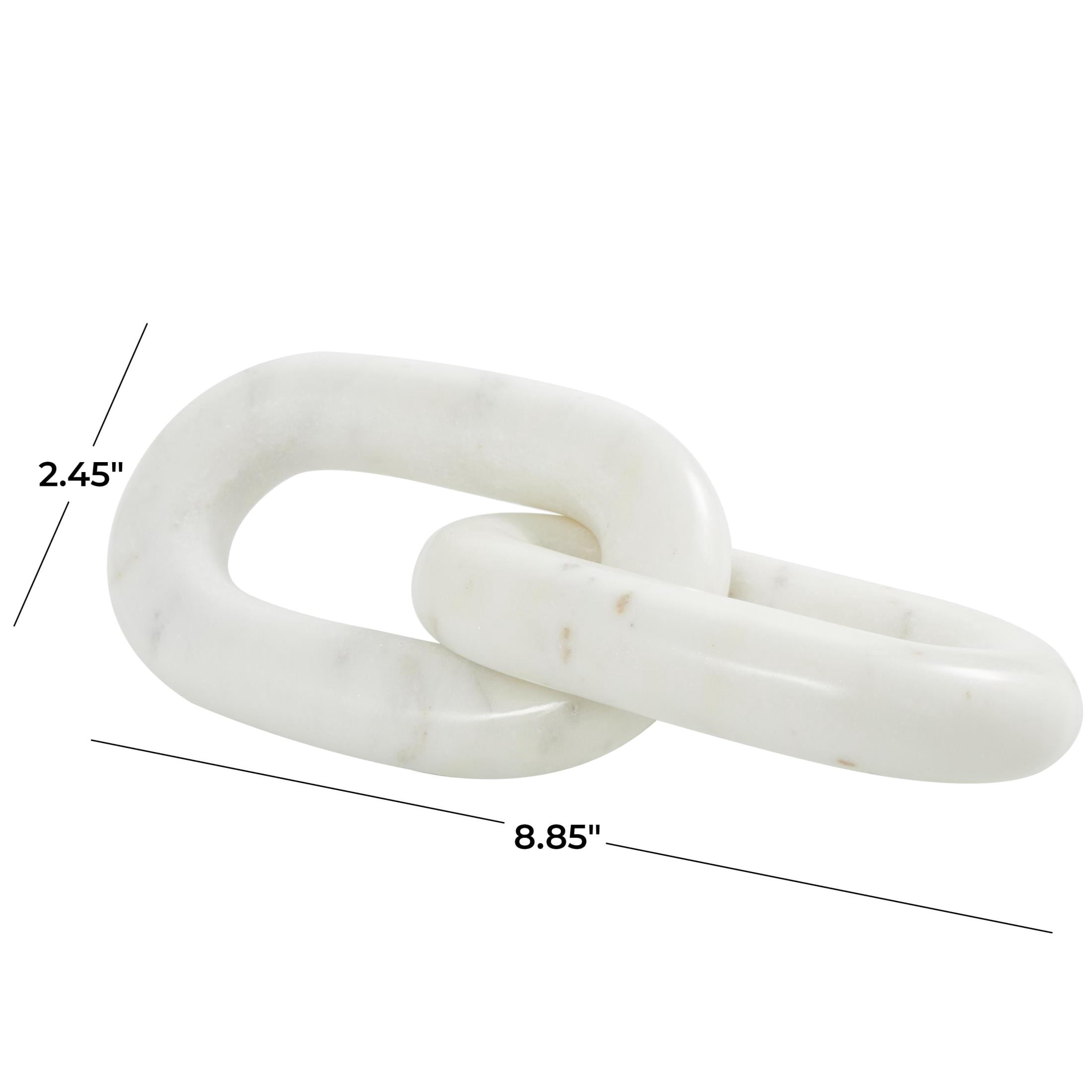 9" x 2" White Marble Handmade Geometric 2 Link Chain Sculpture, by DecMode