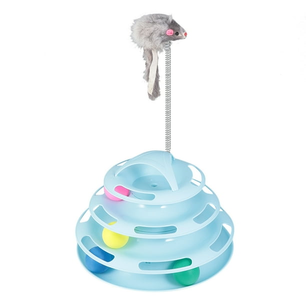 Juguete de pista para gatitos: cuatro niveles de juego interactivo, pista circular con bola en movimiento