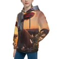 thumbnail image 2 of KLL Unisex Kids Boys Girls Hooded Pocket Pullover Hoodies-Sunset Calf Flower Field, 2 of 5