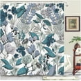 thumbnail image 6 of Floral Shower Curtain Boho Flower Blue Shower Curtains for Bathroom Washable Waterproof Fabric Shower Curtain Set with Hooks Teal Botanical Leaves Funny Cute Bathroom Decor (72x72,Blue), 6 of 6