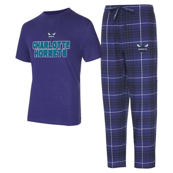 Men's Concepts Sport  Purple/Black Charlotte Hornets Vector Top & Flannel Pants Sleep Set