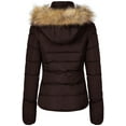 thumbnail image 2 of BodiLover, Women's, Winter Quilted Puffer Short Coat Jacket Plus Sizewith Removable Faux Fur Hood and Zipper, Brown, 1X, 2 of 4
