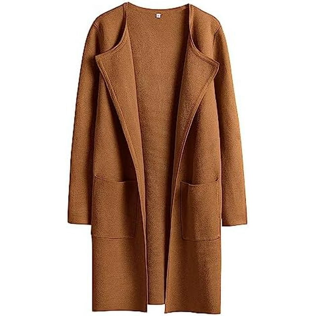 ANRABESS Cardigan en Tricot à devant Ouvert pour Femmes, Manches Longues, Col à Revers, Décontracté, Uni, Élégant, Veste Chandail