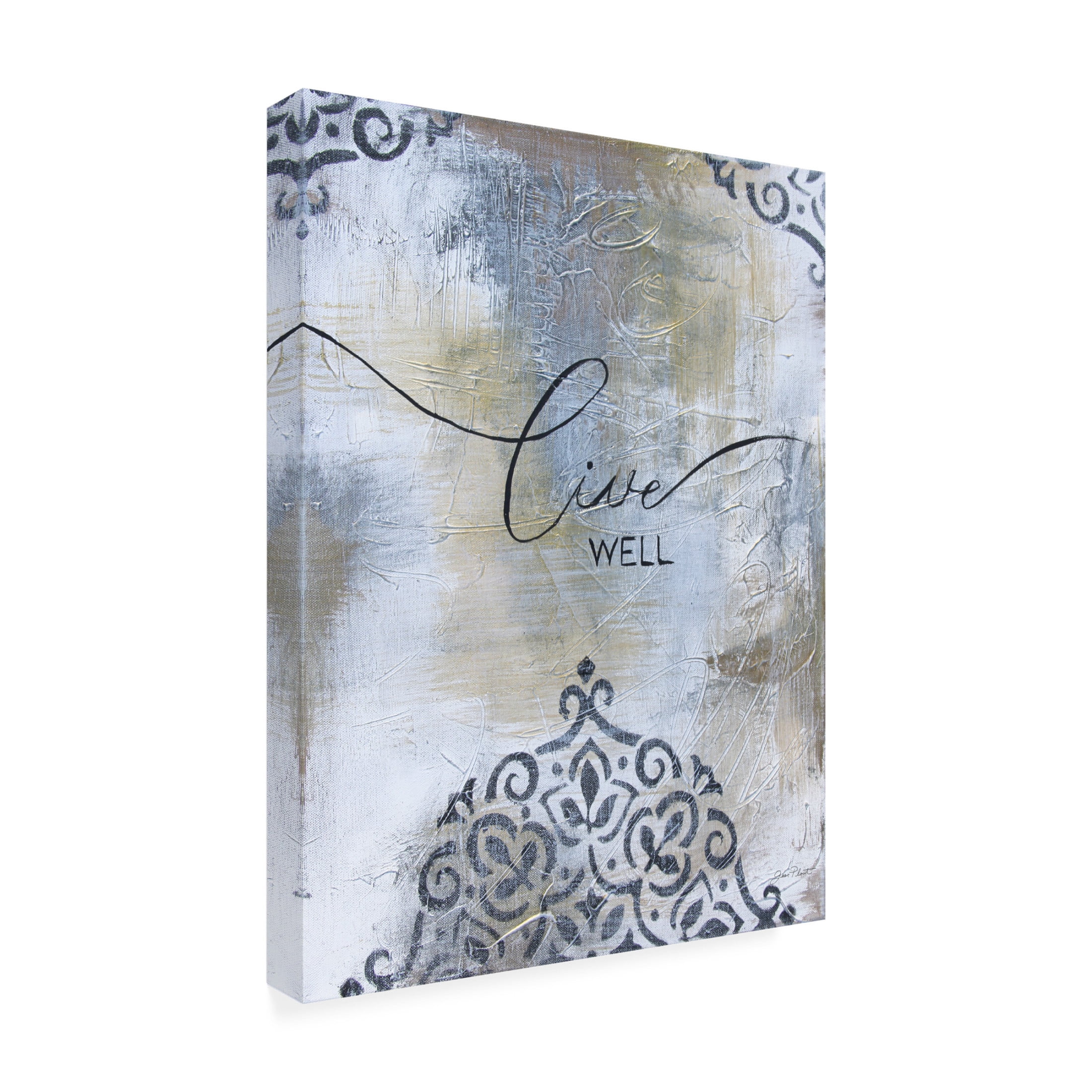 Canvas Wall Art - Jean Plout 'Gold And Grey Sentiment A2' Wall Art for Living Room, Bedroom, or Office Décor by Trademark Fine Art - 18 x 24 Inches