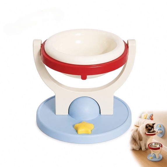2-in-1 Wall Mounted Cat Feeder Bowl, Elevated Floating Planet Bowl with Adjustable Height Setting, Anti-Tip Raised Pet Feeding Dish, Foldable Space Saving Design for Cats and Small Pets
