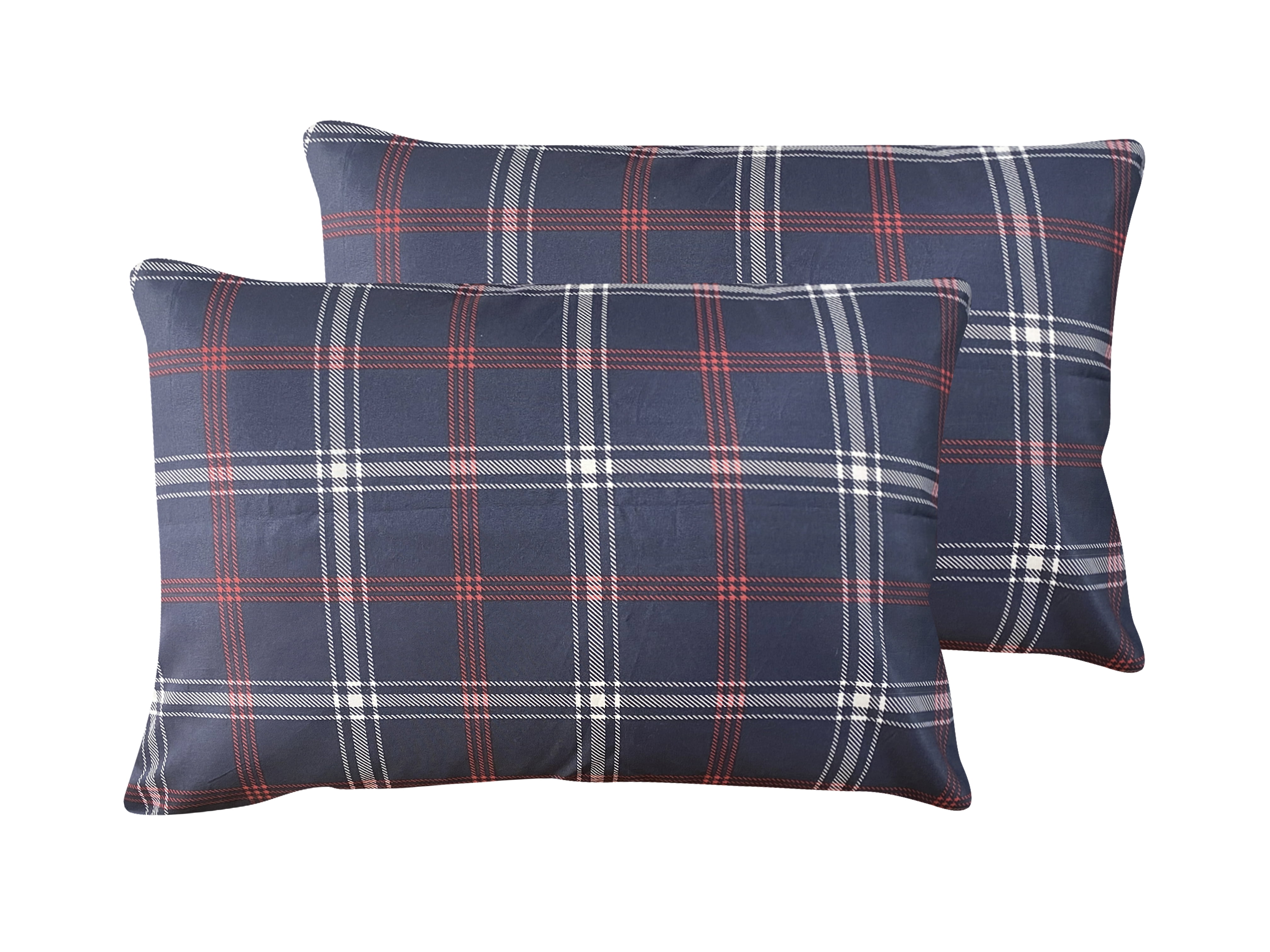 Theo Dark Navy Plaid Pillowcase Pair