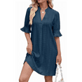thumbnail image 3 of V Neck Casual Shift Dress Dark Blue M, 3 of 7