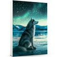 thumbnail image 2 of Siberian Husky Christmas Canvas Wall Art Cute Dog Sitting Winter Night Snow Picture Prints Painting Vintage Artwork for Home Decor Frame, 2 of 6