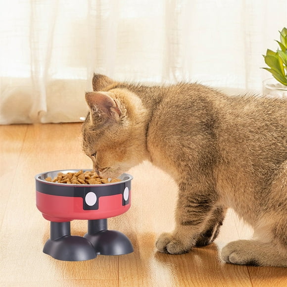 Cuenco de comida para mascotas de acero inoxidable | Cuenco elevado antideslizante para gatos | Diseño limpio de doble capa | Comedor multifuncional de agua y alimentos | 14x10cm | Limpieza fácil