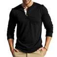 thumbnail image 2 of Domuza Mens Henley Long Sleeve Shirts Cotton 3 Button Casual Trendy T-Shirt Fall Solid Color Soft Comfy Regular Fit Basic Tops Black XL, 2 of 5