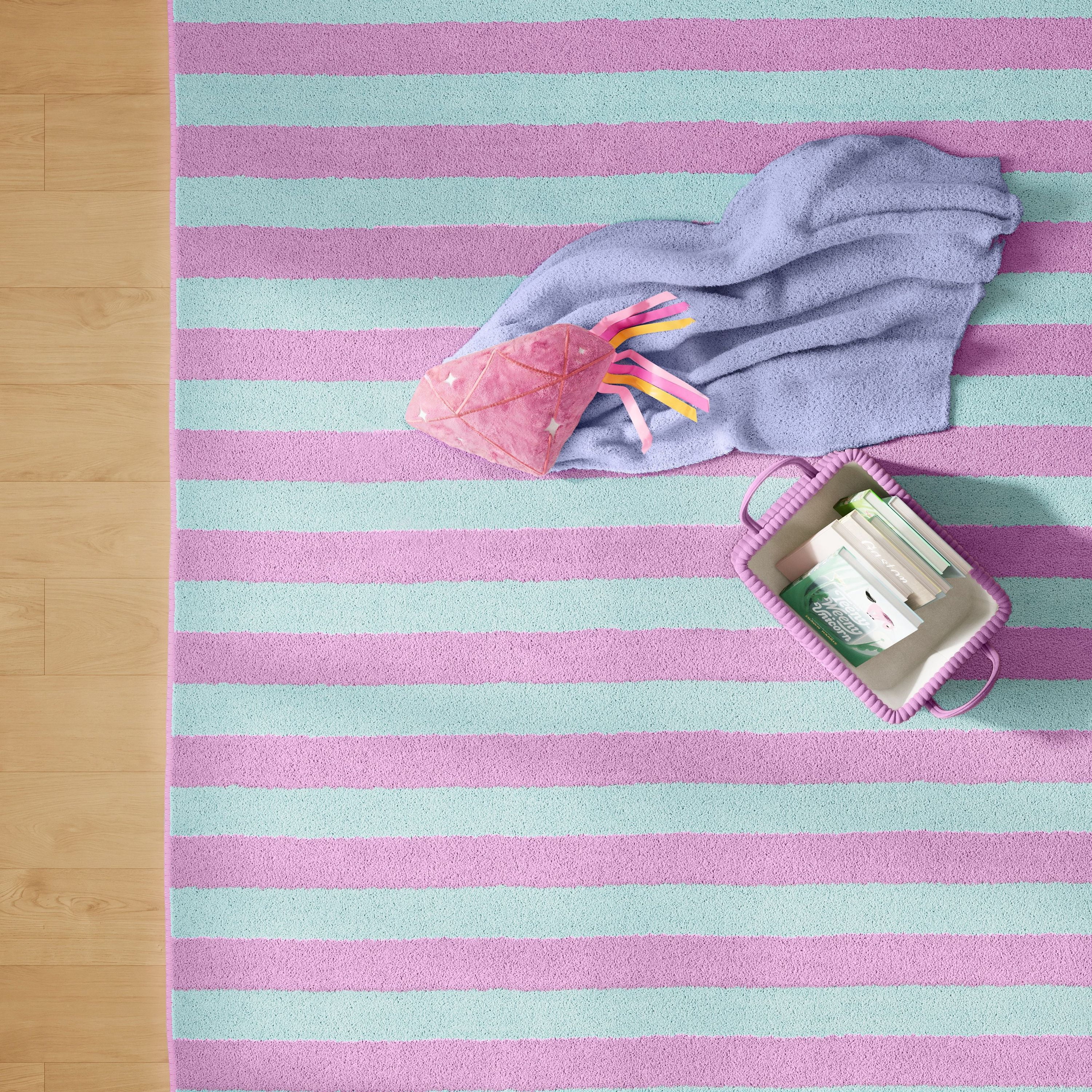 Mainstays Kids Tufted Pink and Light Purple Stripe Washable Area Rug, 4' x 6'