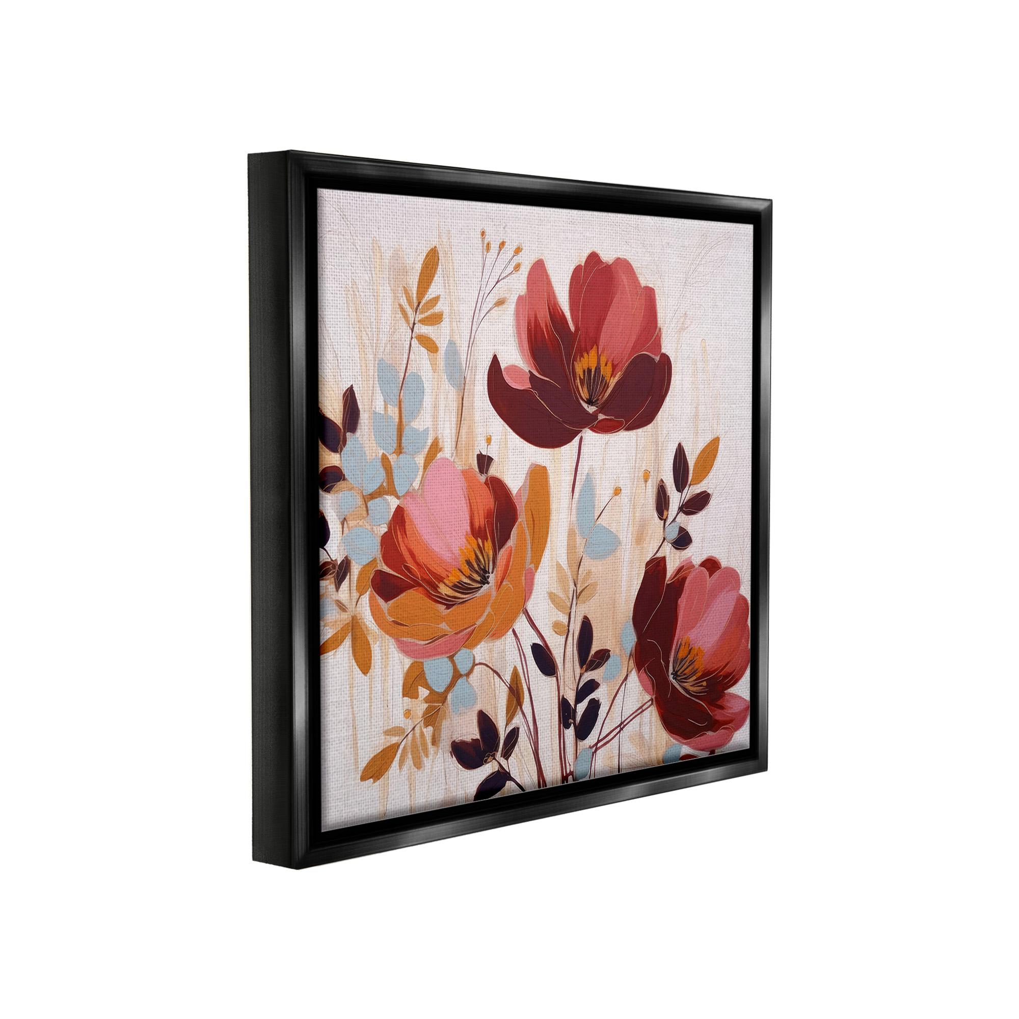 Stupell Industries Red Modern Roses Botanical & Floral Painting Black Floater Framed Canvas Art Print Wall Art, 18 x 18