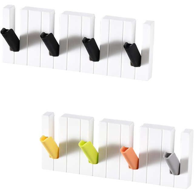 2Pcs Piano Coat Rack, Adhesive Wall-Mounted Coat Hook, Foldable Punch-Free Wall Hooks, Adhesive Key Hanger with 4 Hooks Kitchen Shelf Organizer Storage Rack for Glass, Door, Mirror, Window