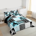 thumbnail image 3 of Homewish Modern Motercycle Bedding Comforter Set for Boys, Cyan Patchwork Plaid Twin Comforter Sets, Cartoon Stars Print Reversible Bedding Set, Breathable Home Decor, 2-Piece, 3 of 8