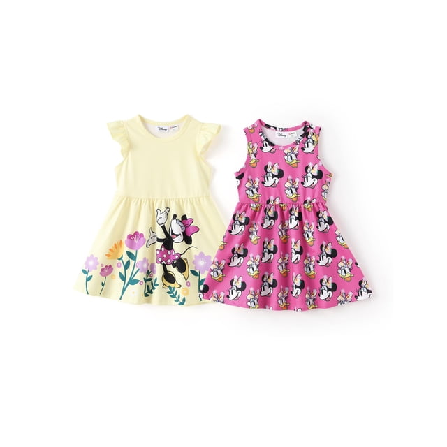 Vestido Disney Minnie Mouse para niña pequeña, 2 unidades, amarillo/rosa, paquete de 2