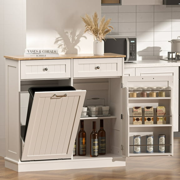 HARIPUL Single Tilt Out Trash Cabinet 13 Gallon Waste Bins Hidden Trash Bin w/ Shelf for Kitchen, White