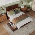 thumbnail image 4 of Madison Lit Plateforme Grand en Bois avec Pied de Lit et Tiroirs de Rangement en Noyer, 4 of 13