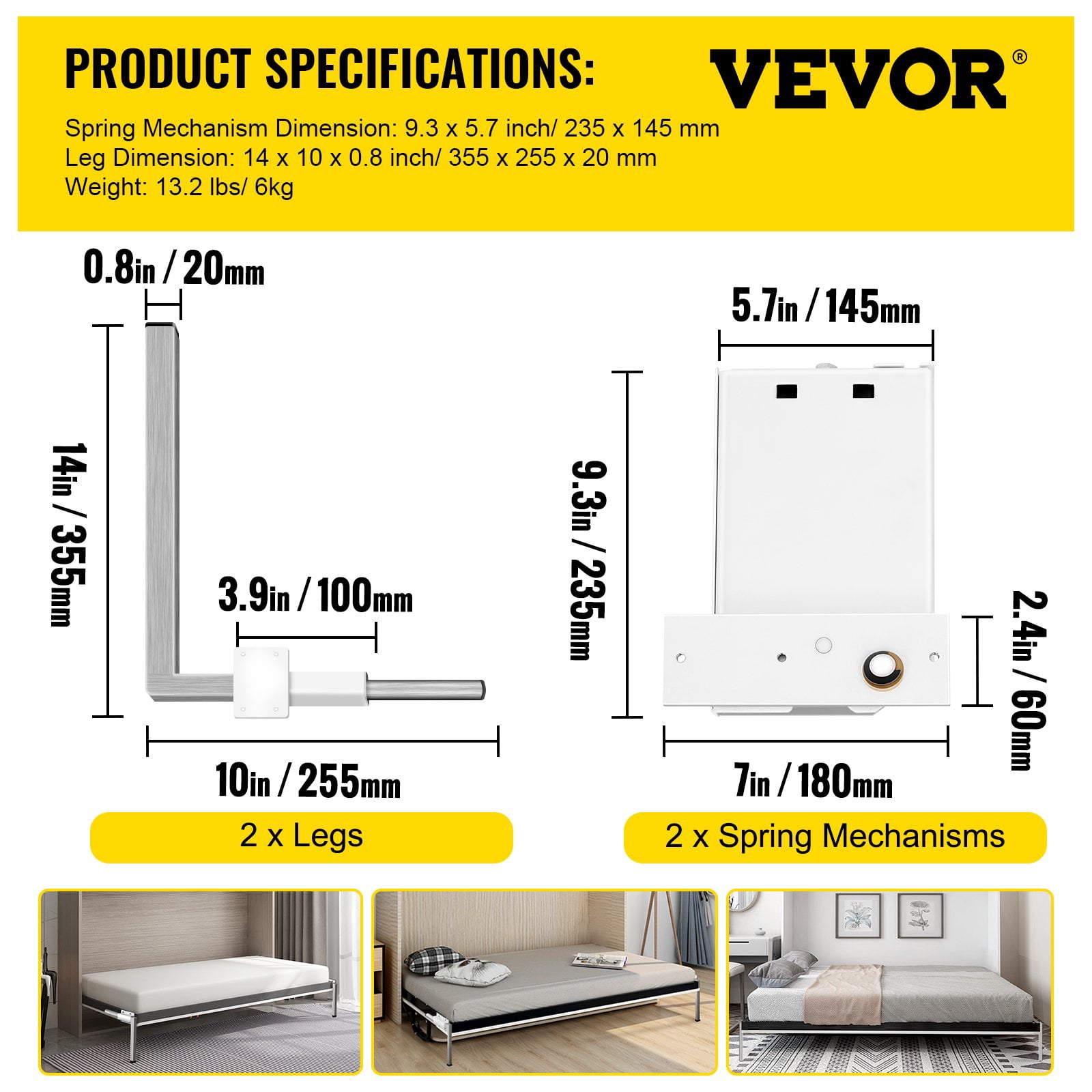 VEVOR DIY Murphy Bed Hardware Kit Horizontal Mounting Wall Bed Springs Mechanism Heavy Duty Bed Support Hardware DIY Kit for Twin Size Bed