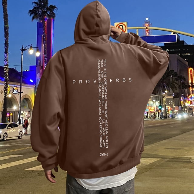 PMVFHDE Chandail à Capuchon Rétro pour Hommes avec Verset Graphique, Tenue Décontractée Inspirante pour Croyants, Chandail Confortable Brun, TG