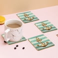 thumbnail image 4 of Coasters for Drinks Bar Beer,Set of 4 ,Square Wooden Housewarming Gift,Anchor On Striped In Light Blue, 4 of 6