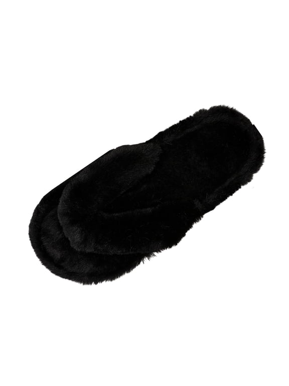 Women's Fuzzy Thong Slippers Open Toe Plush Flip Flop House Shoes for Resort Beach Vacation