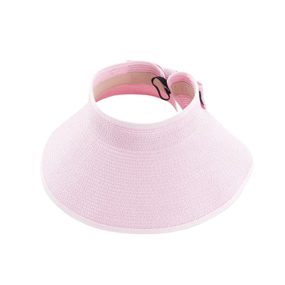 Women Sun Visor Hat Wide Brim UV Protection Roll Up Ponytail Straw Hat