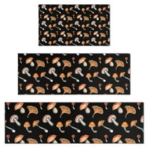 Brown Mushroom Pattern Black Pattern Kitchen Rugs Sets Of 3,Kitchen Runner Rugs Non Skid Washable,Decorative Kitchen Floor Mats for Kitchen,Sink,Laundry,17"x30"  17"x47"   17"x59"