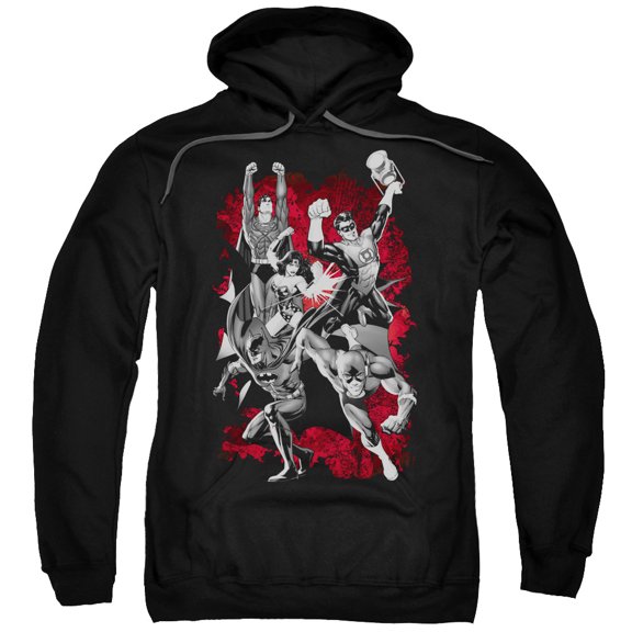 JLA Justice League JLA Justice League Explosion Adult Pullover Hoodie Sweatshirt Black