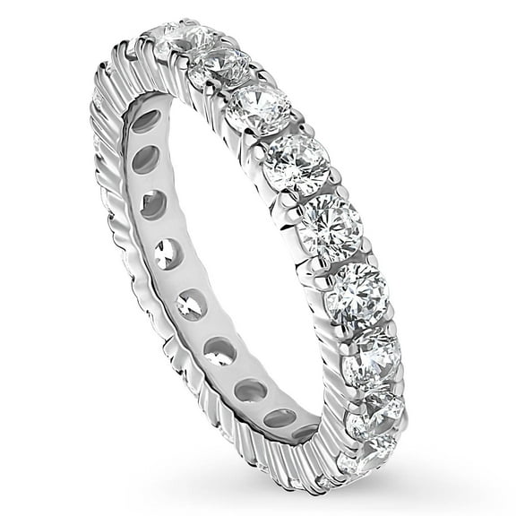 BERRICLE Sterling Silver Wedding Rings Round Cut Cubic Zirconia CZ Anniversary Eternity Ring for Women, Rhodium Plated Size 8.5