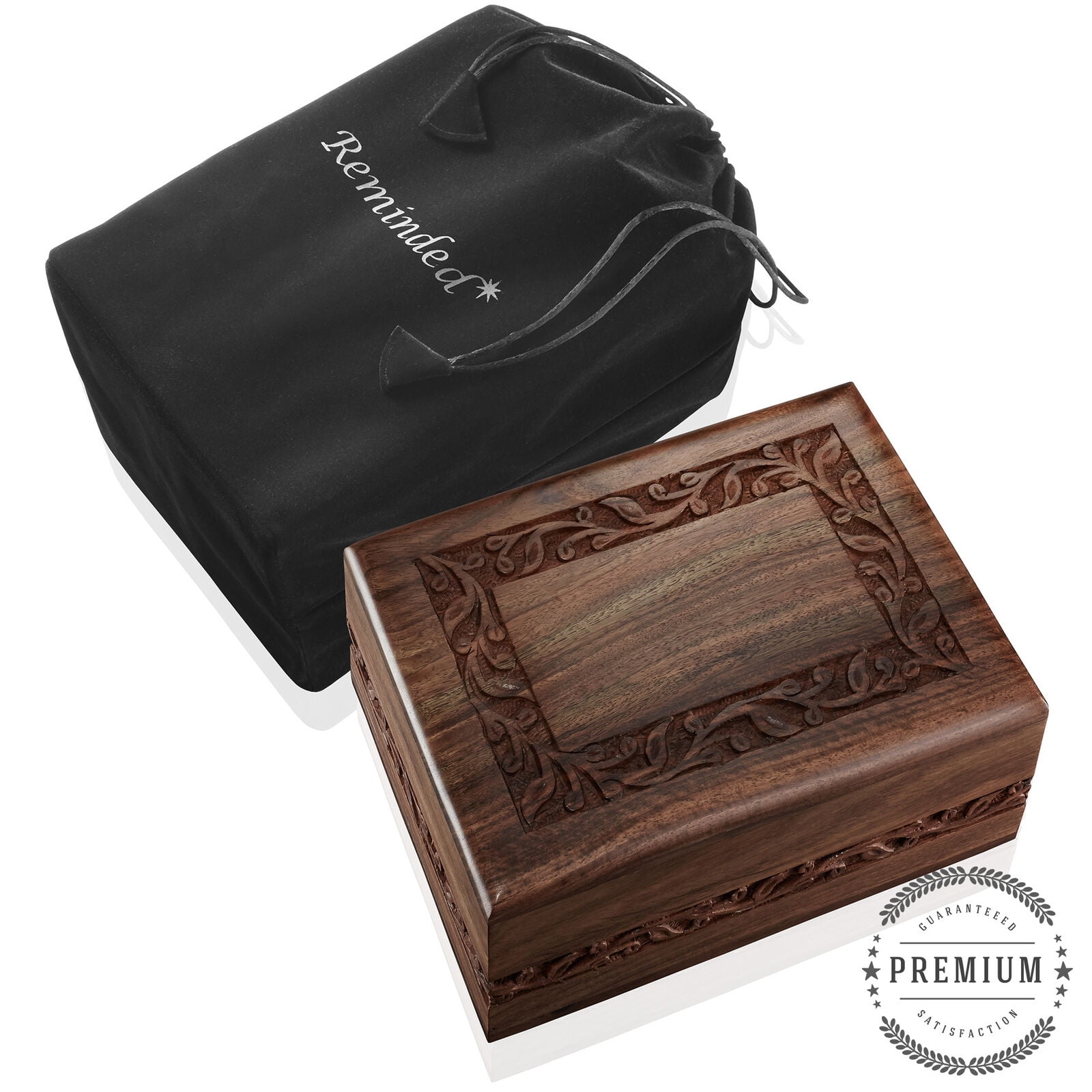 Medium Polished Rosewood Hand-Carved Floral Storage Box