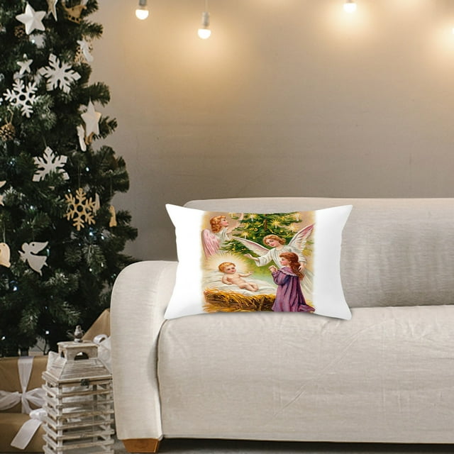 Christmas Decorative Print Velvet Lumbar Pillow Cover for Sofa Cushion Home