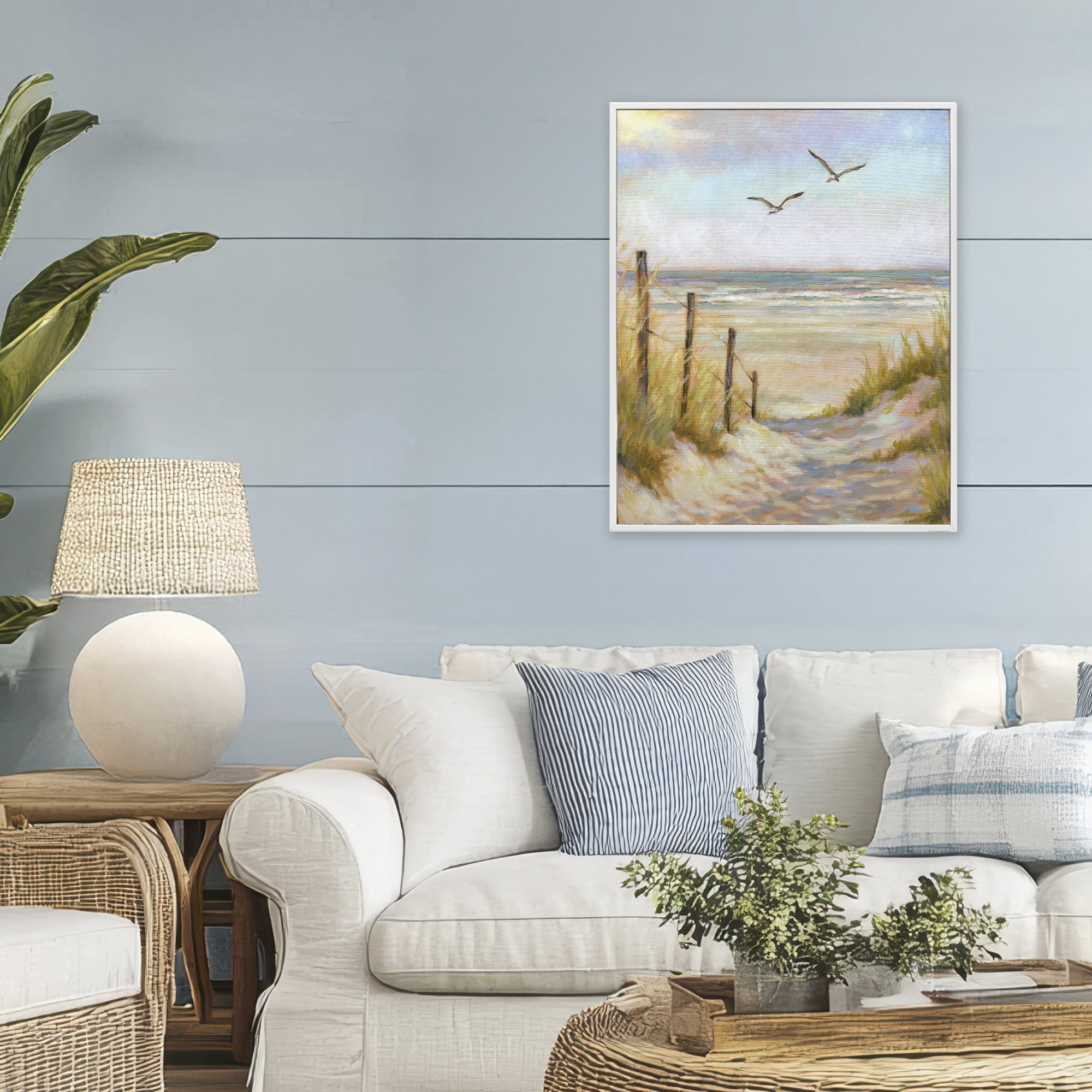 Stupell Industries Tranquility Beach Coastal Path White Framed Giclee Art, design by Linda Sperruzzi