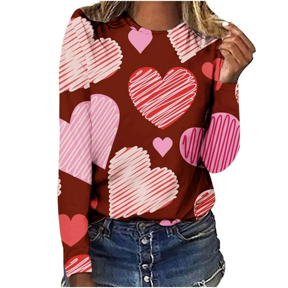 Sweatshirts for Teenagers Fashion Heart Tie-Dye Printed Crew Neck Casual Long Sleeve Pullover Tops Valentine Gift(Red,XL)