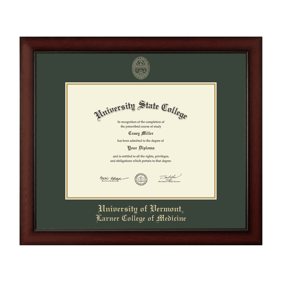 Framerly - UVM Medicine Diploma Frame with Williamsburg Green and Gold Mat