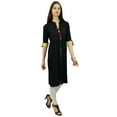 thumbnail image 6 of Phagun Womens Indian Ethnic Rayon Black Kurti Tunic Designer Pom - Pom Kurta - 24, 6 of 6