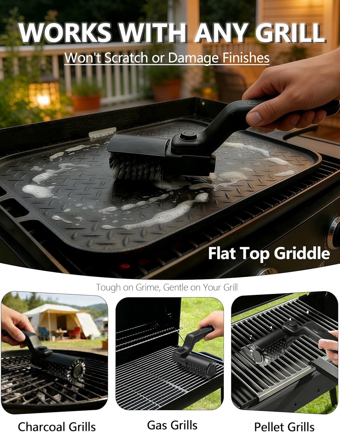 Nexxsense Grill Cleaner, Electric Grill Cleaner for Outdoor Grill Power Grill Brush for Outdoor Grill, 7-Angle Adjustable Head, 3-Speed Control, 304 Stainless Steel, Rechargeable, Heat-Resistant
