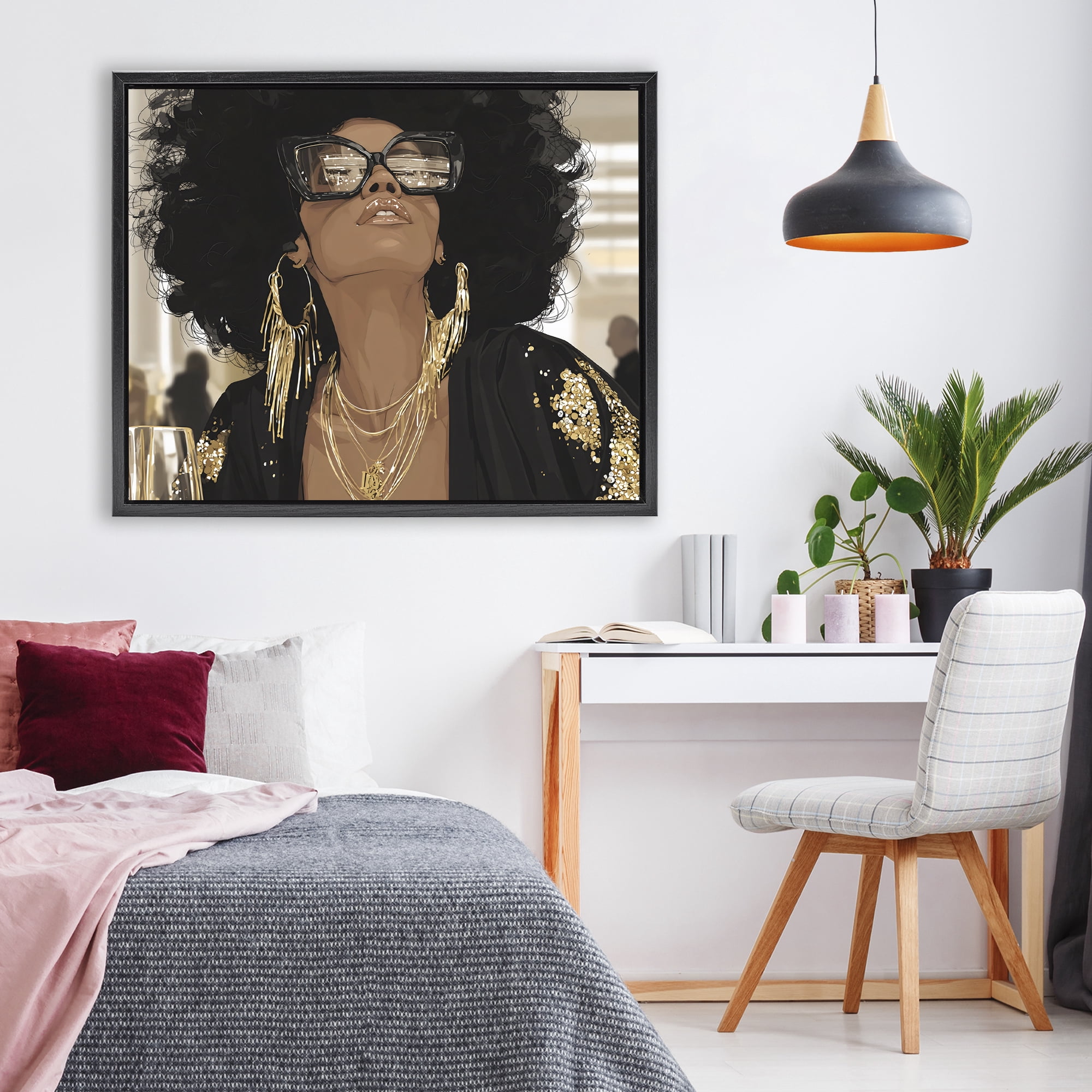 Stupell Industries Full Of Confidence Beautiful Woman Black Framed Floater Canvas Wall Art, design by Franklyn Gregory